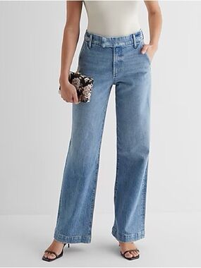 Express High Waisted Medium Wash Wide Leg Jeans